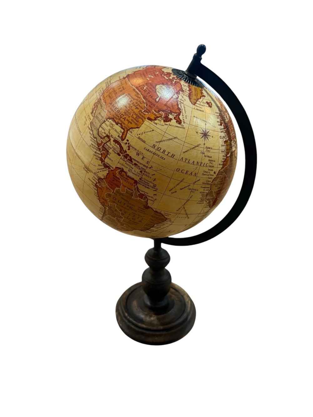 Vintage Style Amber Globe on Wooden Stand - Home Accents